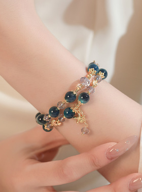 双层叠戴蓝色水晶星星手链女轻奢小众精致手串气质百搭高级感手饰