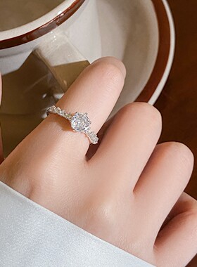 新款银色玫瑰切锆石戒指女简约小众设计食指环气质轻奢高级感首饰