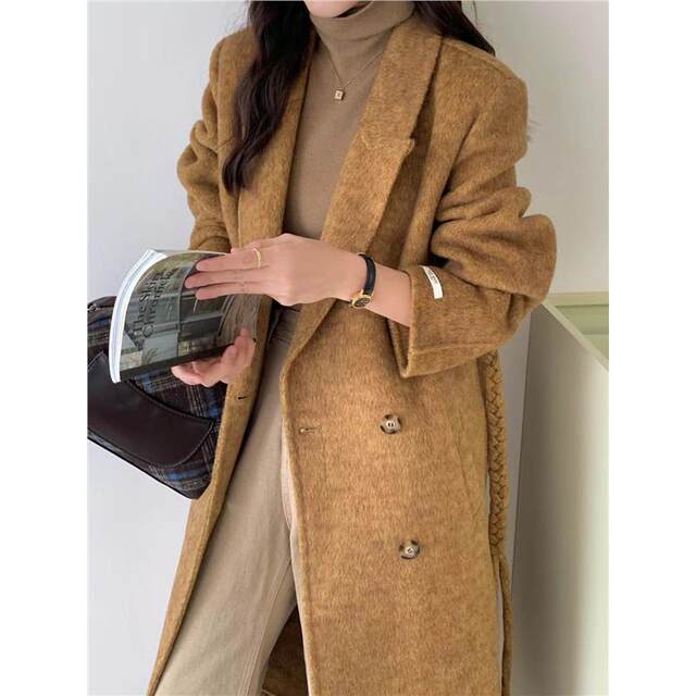 2025 autumn and winter mid-length autumn and winter braid new high-end belt suit loose double-sided wool coat for women