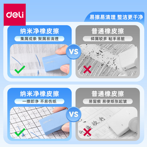 得力纳米净橡皮六角超净橡皮擦渐变干净无痕学生用集屑成条无屑超干净大号橡皮擦 - 图0