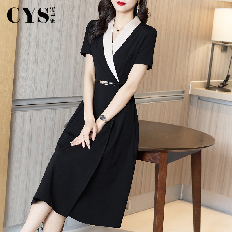黑色西装赫本风连衣裙夏季小黑裙子 潮尹饰连衣裙