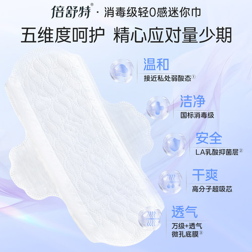 倍舒特透气卫生巾轻0感迷你巾护翼量少日用护垫姨妈巾185mm4包 - 图0