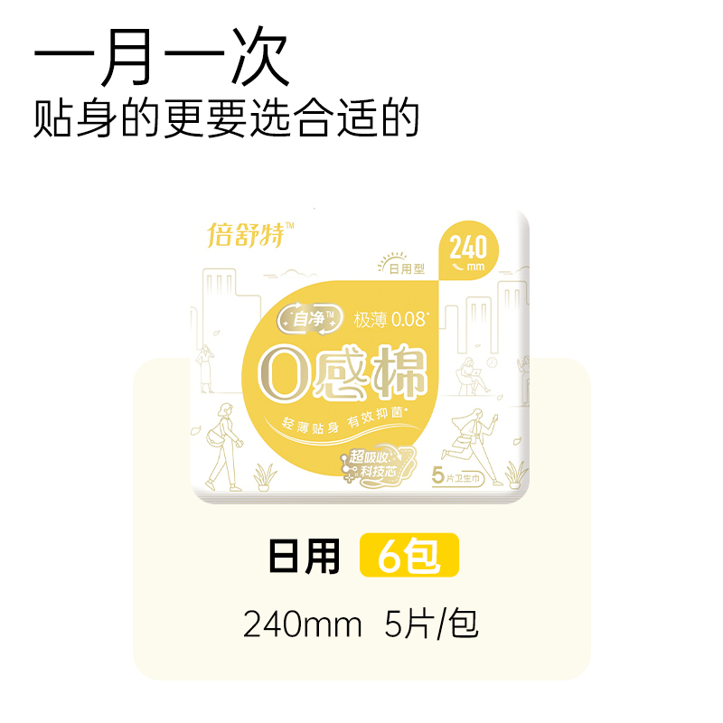 [无绒毛浆]倍舒特0感棉卫生巾日用240抑菌敏感肌推荐极薄透气30片 - 图0