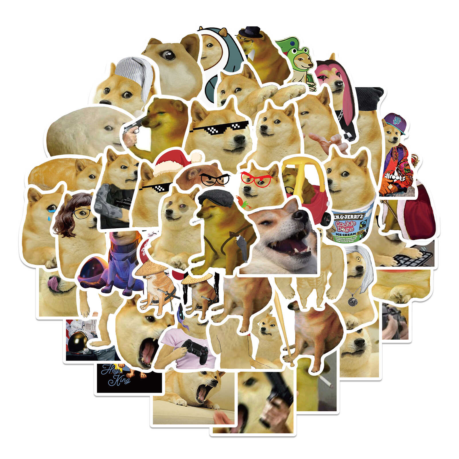 50张搞笑神烦狗贴纸电脑水杯滑板行李箱贴画 meme cheems doge - 图3