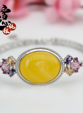 纯银镶嵌蜜蜡手环