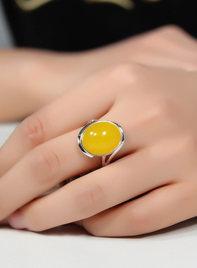 纯银镶嵌蜜蜡戒指空托