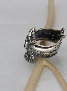 纯银老鹰大鹏展翅动物戒指空托