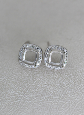 纯银刻面碧玺蓝宝石耳坠空托