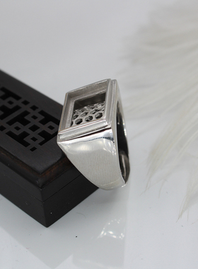 纯银光面方形戒指空托