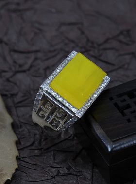 纯银长方形戒指空托