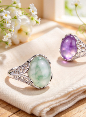 S925纯银女戒指托多尺寸空托蜜蜡