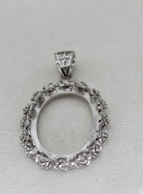 925纯银项链挂坠胸坠空托琥珀