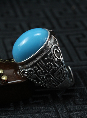 纯银复古饕餮风兽面戒指空托