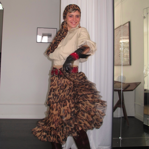 AXIS OF 弗拉明戈 复古多穿法不规则堆褶长裙豹纹显瘦半身裙子 - 图2