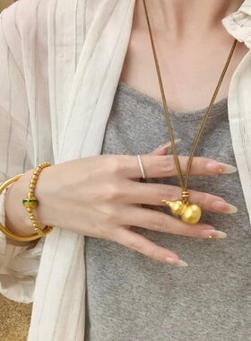 复古金色葫芦吊坠项链女新中式禅意长款毛衣链小众高级感挂脖配饰