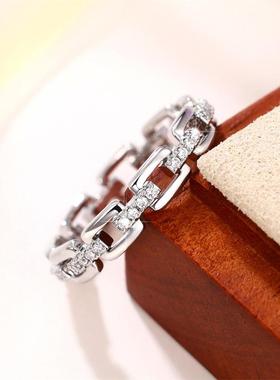 冷淡风轻奢镶钻银色锁链戒指女高级感小众设计食指戒精致百搭指环