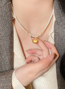 古法轻奢小胖福珍珠项链女轻奢小众精致锁骨链新中式高级感配饰品