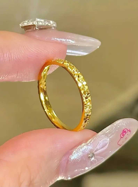 发财暴富金色素圈戒指女款轻奢复古高级感食指戒精致小众百搭指环