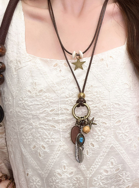新中式长款陶瓷项链女复古民族风高级感毛衣链配饰波西米亚锁骨链