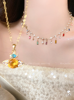 多巴胺西太后土星叠戴项链女高级感甜酷度假风锁骨链轻奢小众颈链