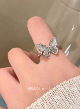 碎冰蓝蝴蝶开口戒指女小众设计轻奢高级感食指戒个性时尚指环尾戒