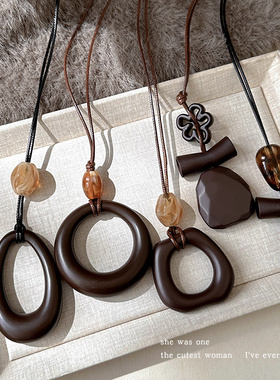 新中式复古长款圆环吊坠项链女秋冬小众高级感毛衣链气质挂脖配饰