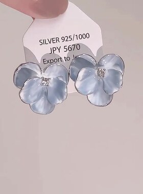 渐变蓝色滴釉花朵耳钉小众独特漂亮耳环女气质冷淡风高级感耳饰品