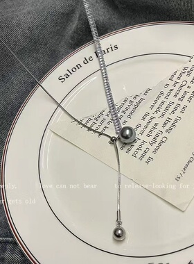 可抽拉锆石长款珍珠项链女潮轻奢小众秋冬高级感毛衣链配饰锁骨链