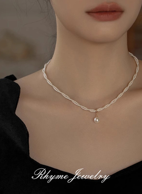 双层宫廷风珍珠项链女小众设计感高级锁骨链法式轻奢小众颈链配饰