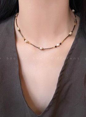 轻奢虎眼石项链2025新款爆款甜酷锁骨链女高级感复古美式颈链配饰