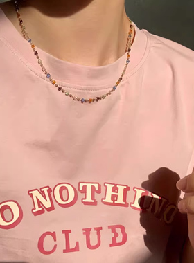 choker2026年新款彩色水晶串珠项链女锁骨链夏小众设计感毛衣链
