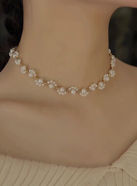 高级感复古猫掌珍珠项链女轻奢气质小众choker颈链配饰百搭锁骨链