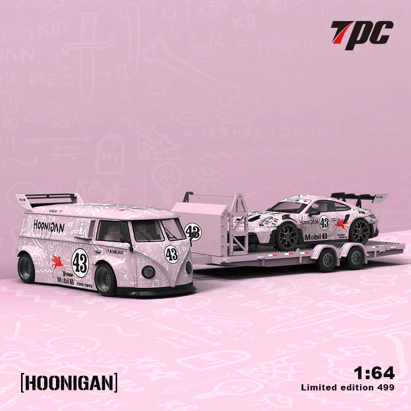 TPC 1:64 911 992 GT3 RS大众T1拖车Hoonigan粉色43#合金汽车模型 - 图1