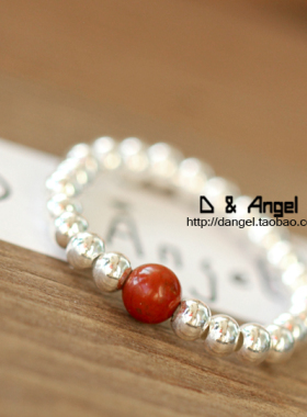 925纯银天然红竹石指环戒子