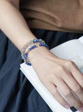 雾璃灰月光蓝晶石手链情绪稳定