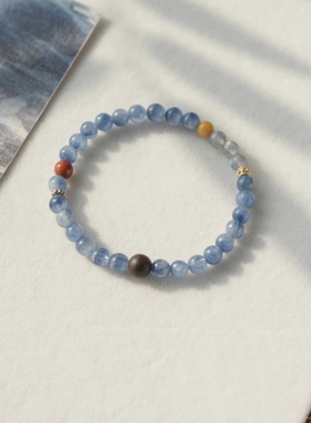 中式天然蓝晶蜜蜡沉香南红手链