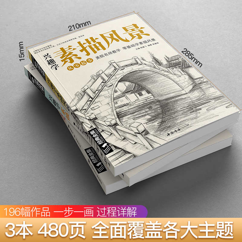 经典全集 兴趣学素描/速写/风景3本优惠套装 零基础入门 画画自学素描入门教材 绘画步骤详细一步一画 素描临摹画册书籍杨建飞主编