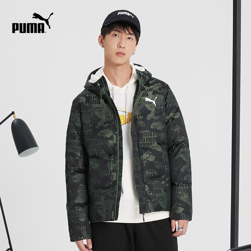 PUMA彪马官方 男款迷彩保暖连帽羽绒服外套 CAMO 585532