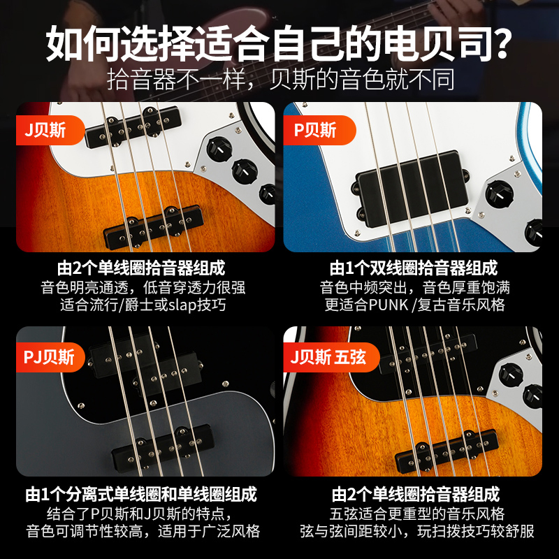 Fender芬达Squier贝斯Affinity四五弦PJ电贝司Sonic音速SQ初学者-图2