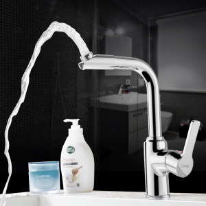 时龙 全铜体洗脸盆冷热水龙头洗手间洗手台浴室柜单孔旋转龙头