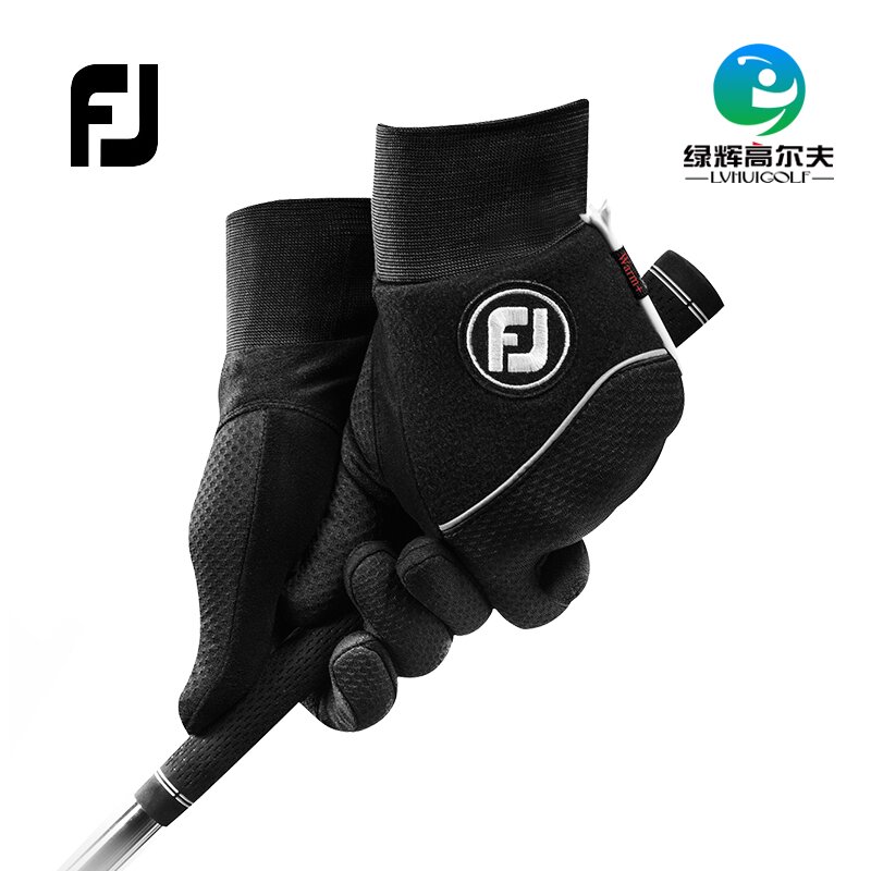 FJ高尔夫球手套冬天男 footjoy WinterSof保暖黑色手套双手一副-图1