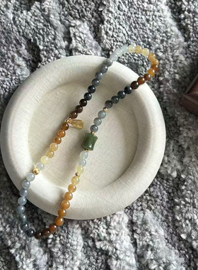 楼兰三色和田玉双圈手串糖料烟紫点墨青花天然和田玉手链新中式风