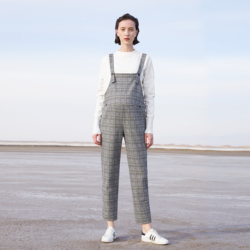 快乐屋孕妇春装2026新款时尚春季孕妇背带裤复古格子裤子潮妈长裤,淘宝优惠券,粉丝福利购,淘宝优惠卷