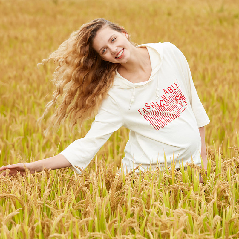 快乐屋孕妇2023孕妇装春款连帽卫衣 快乐屋T恤