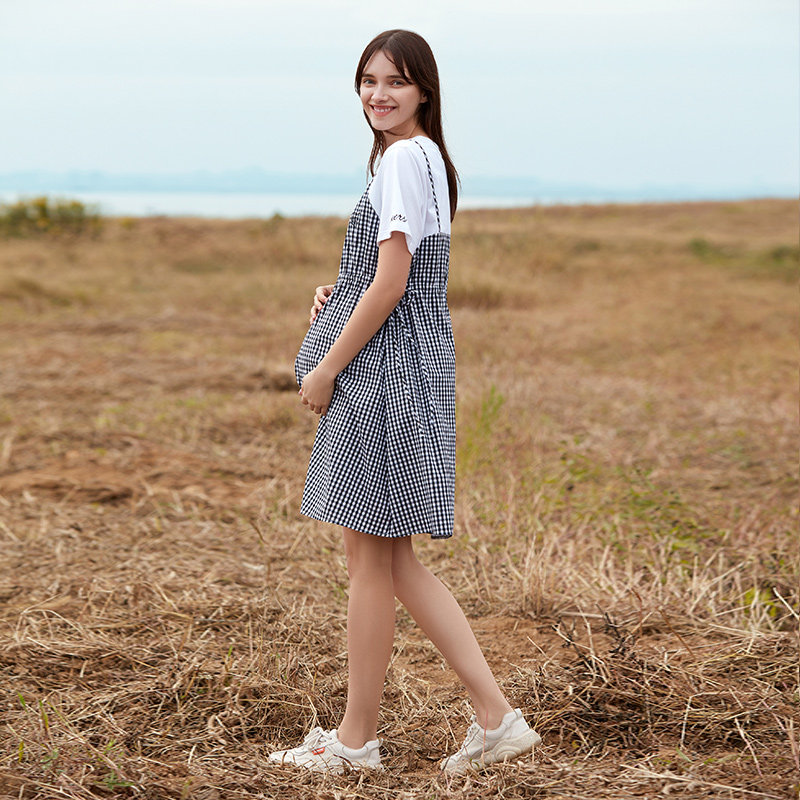 快乐屋2020孕妇假两件连衣裙 快乐屋连衣裙