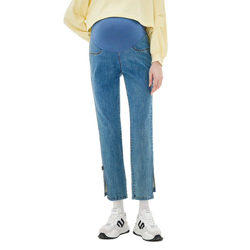 快乐屋孕妇直筒裤春秋弹力开叉牛仔裤2026新款时尚九分裤潮妈外穿,淘宝优惠券,粉丝福利购,淘宝优惠卷