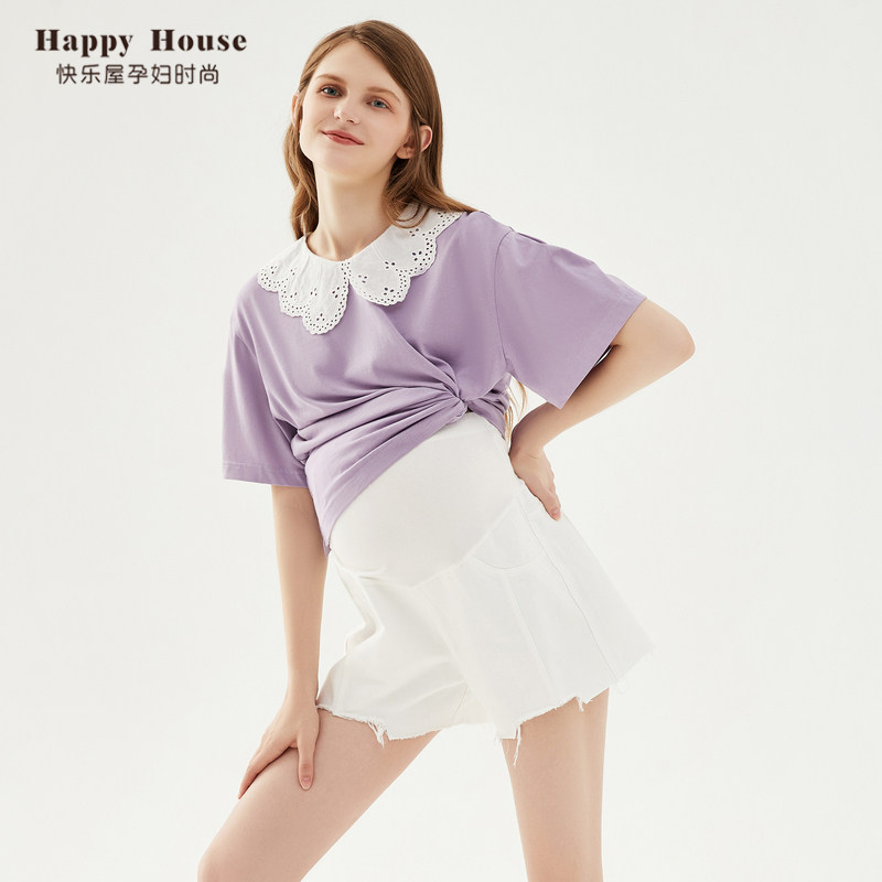 快乐屋孕妇毛边宽松短裤2023牛仔裤 快乐屋孕妇直筒裤