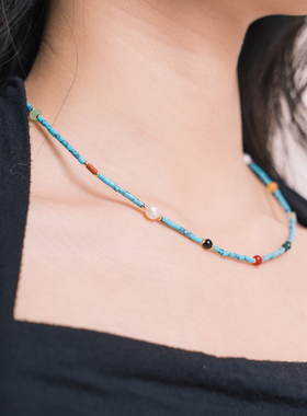 vintage风蓝松石法式锁骨链