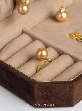 G HANDMADE 天然淡水金珠戴妃项链戒指正圆浓金925纯银吊坠耳环