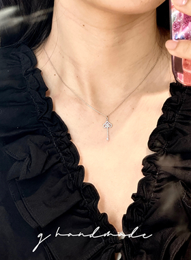 G HANDMADE 18k白金钥匙项链天然钻石t家满钻鸢尾花精致礼物